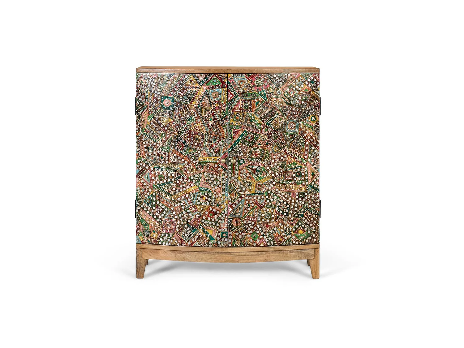 Tavolino laterale in legno di mango, stile boho etnico, 65 cm - 77x66x32