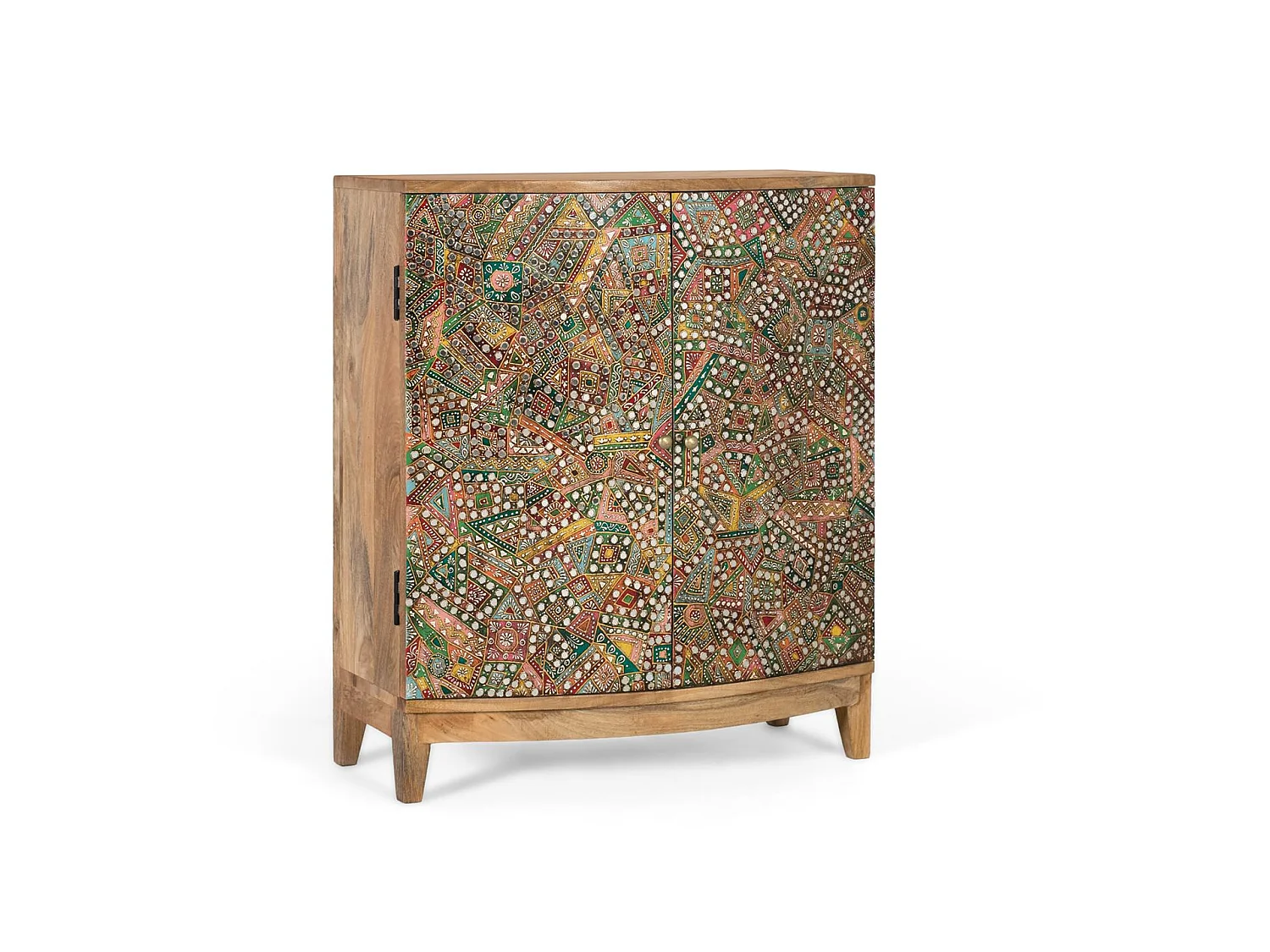 Tavolino laterale in legno di mango, stile boho etnico, 65 cm - 77x66x32