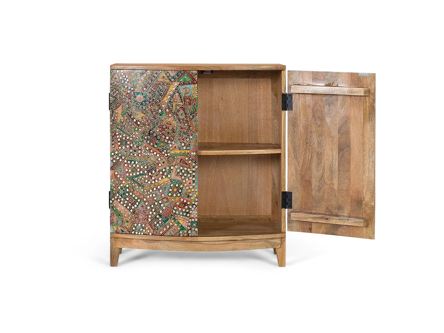Tavolino laterale in legno di mango, stile boho etnico, 65 cm - 77x66x32