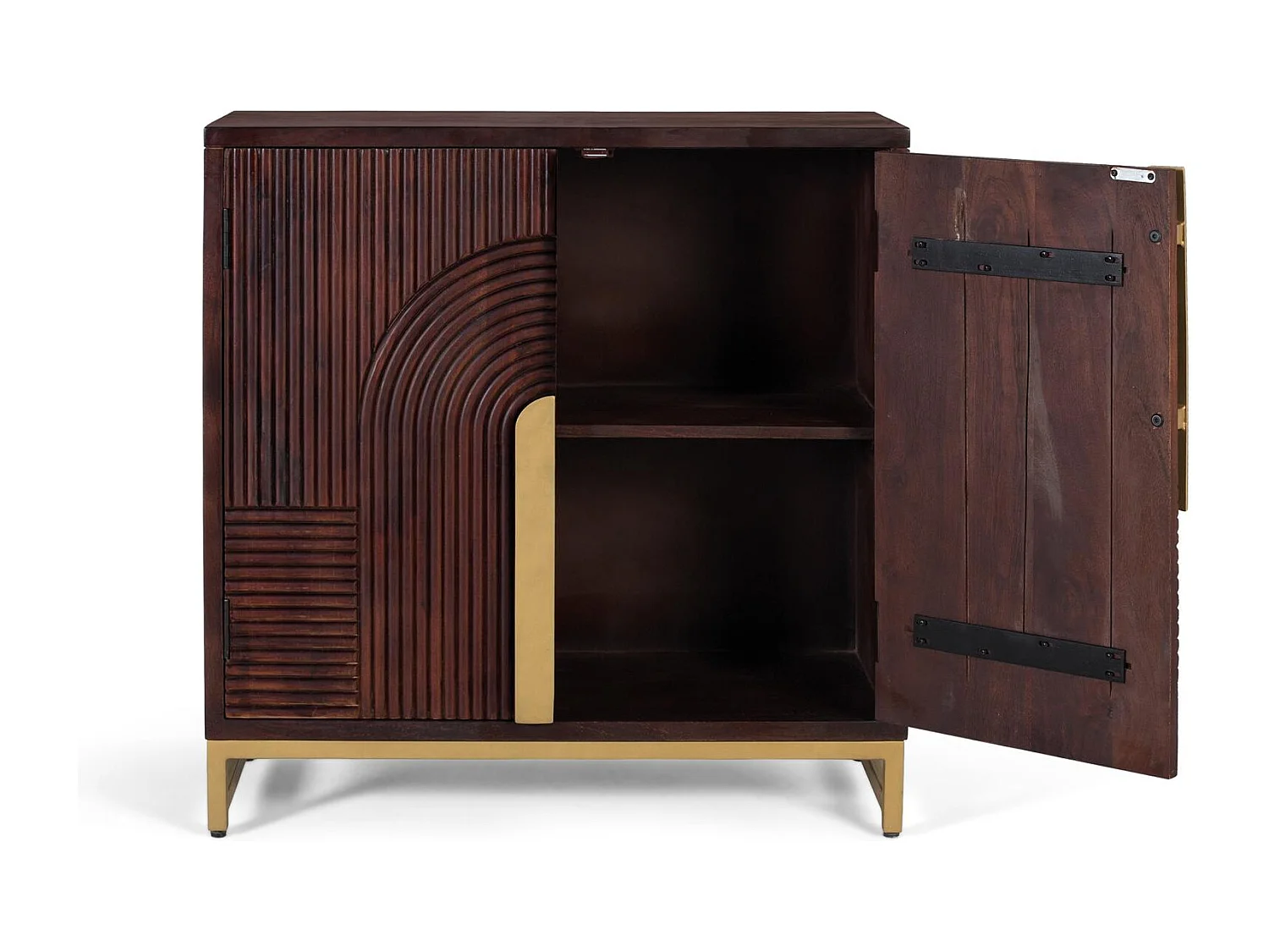 Sideboard aus massivem Mangoholz mit goldenen Details