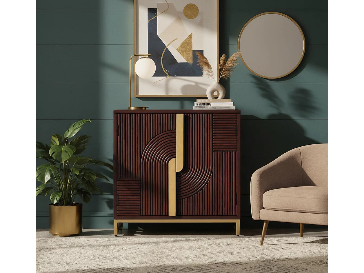 Sideboard aus massivem Mangoholz mit goldenen Details