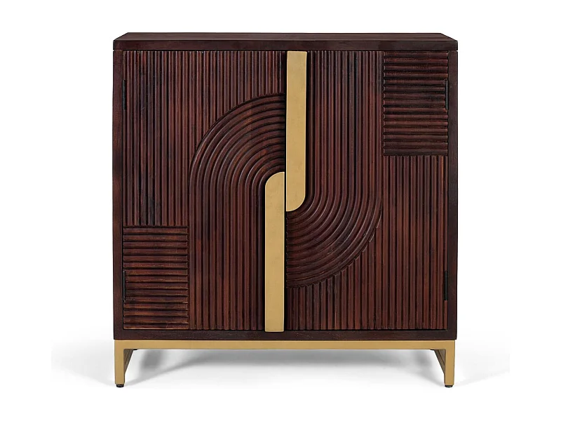 Sideboard aus massivem Mangoholz mit goldenen Details