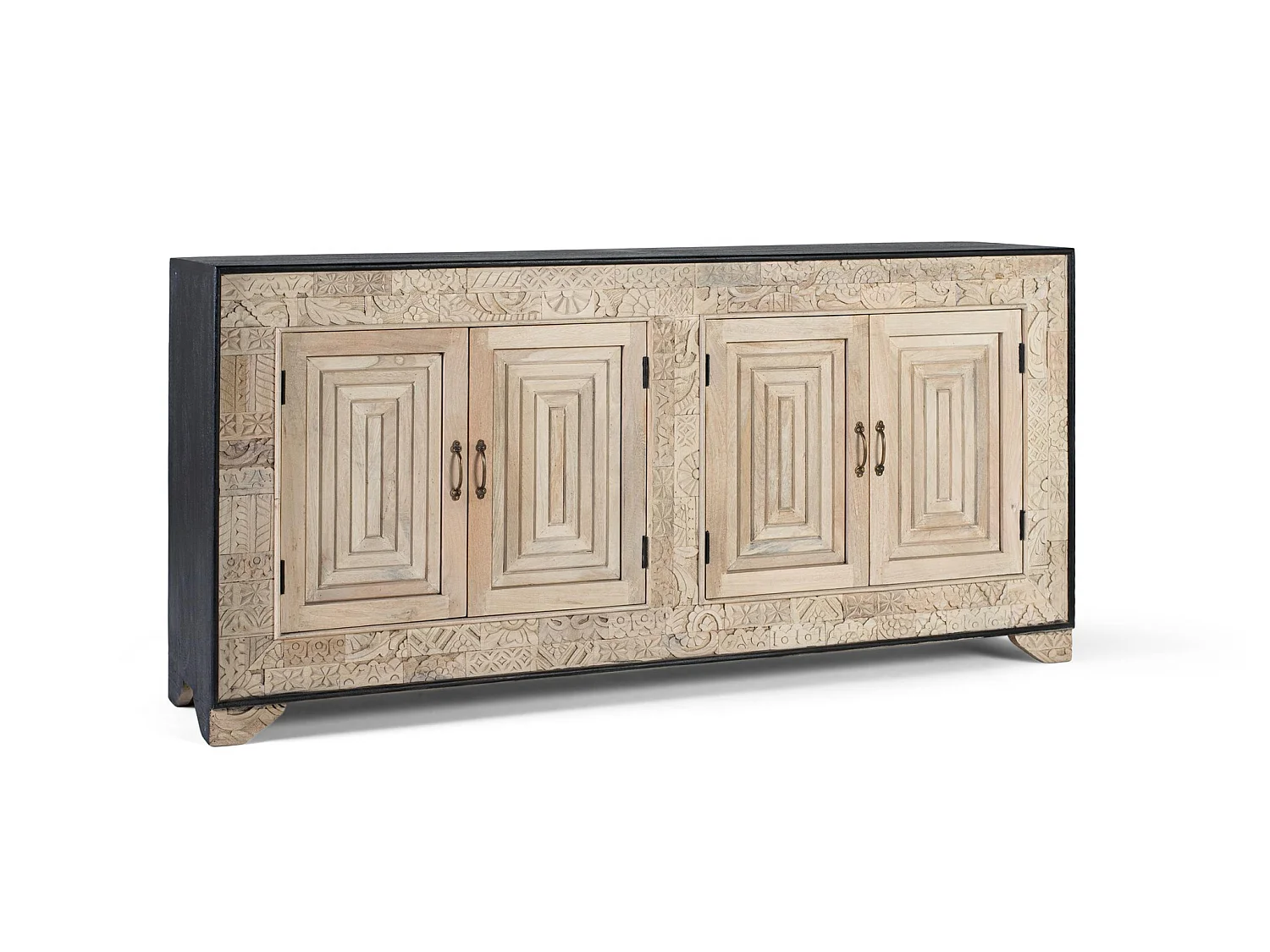 Credenza in legno di mango in stile etnico intagliato - 95x195x41