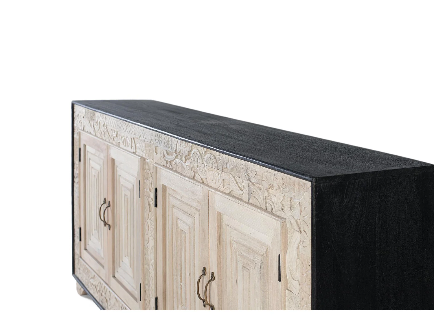 Credenza in legno di mango in stile etnico intagliato - 95x195x41