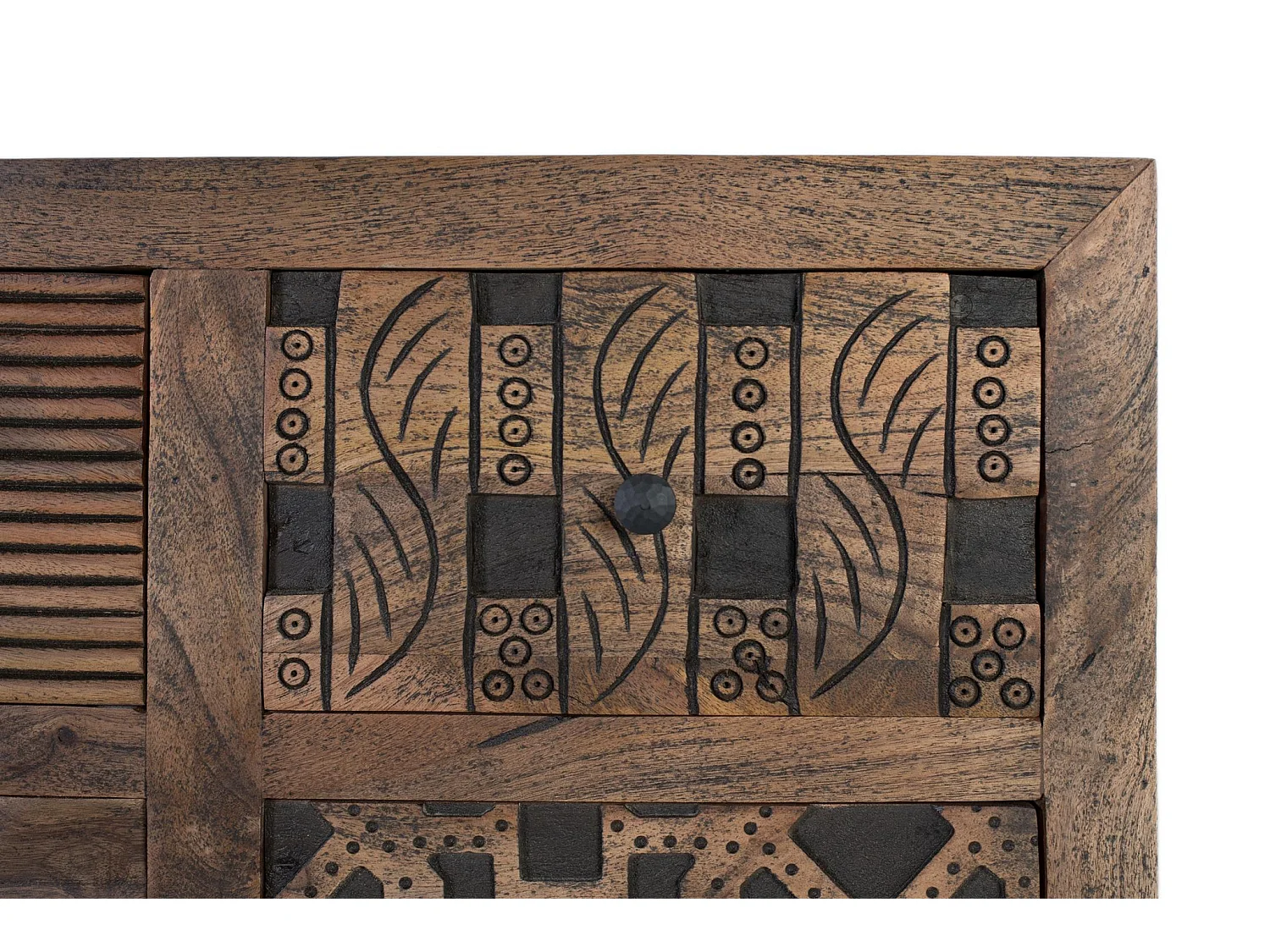 Buffet en bois de manguier, style ethnique bohème sculpté - 86 x 160 x 40