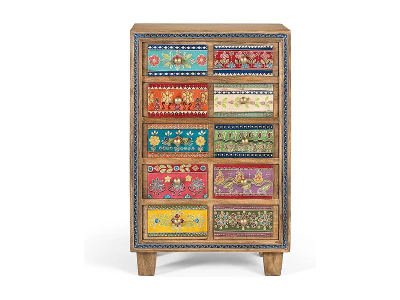 Mueble auxiliar con madera de mango y detalles pintados a mano