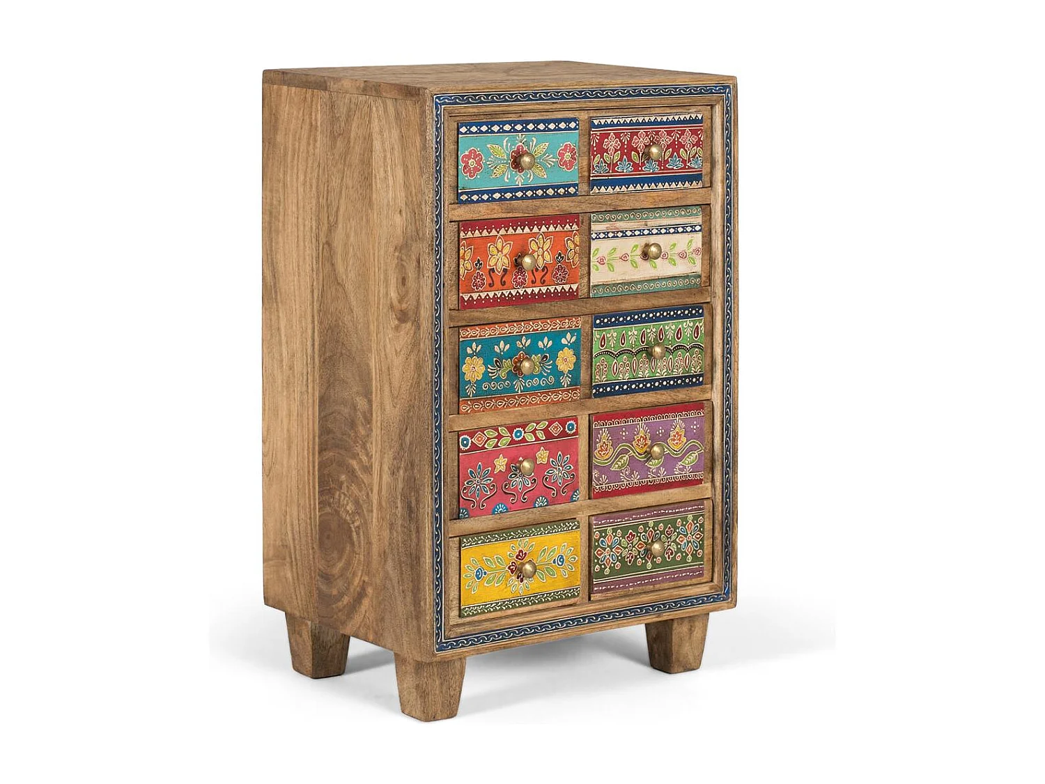 Credenza in legno di mango con dettagli dipinti a mano