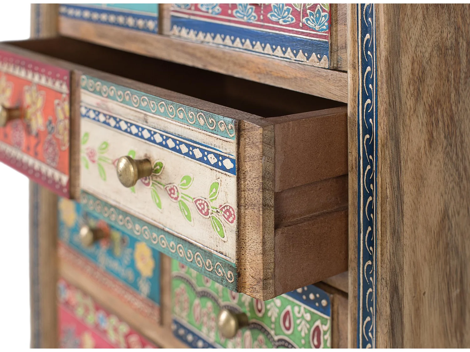 Credenza in legno di mango con dettagli dipinti a mano