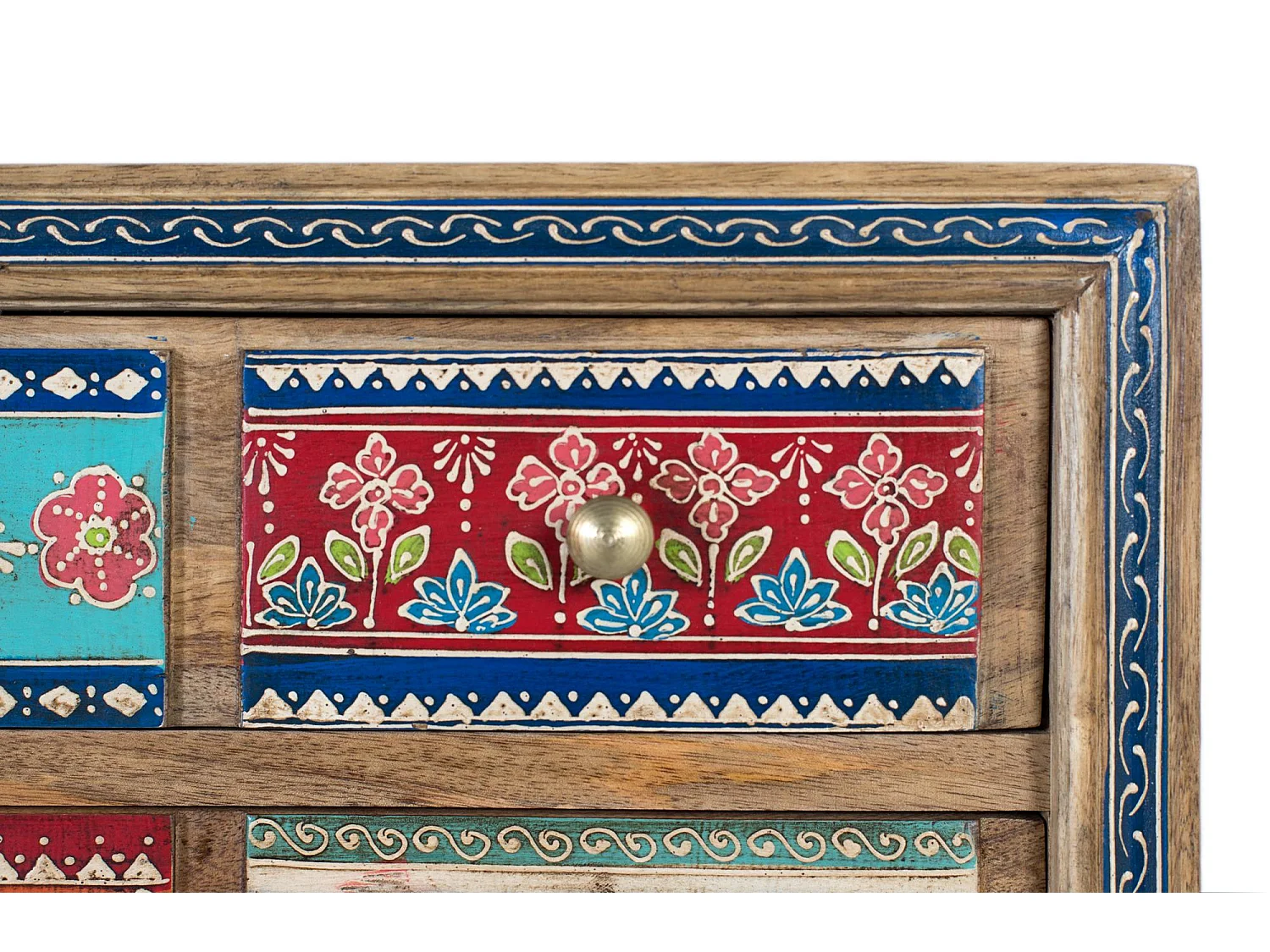 Credenza in legno di mango con dettagli dipinti a mano