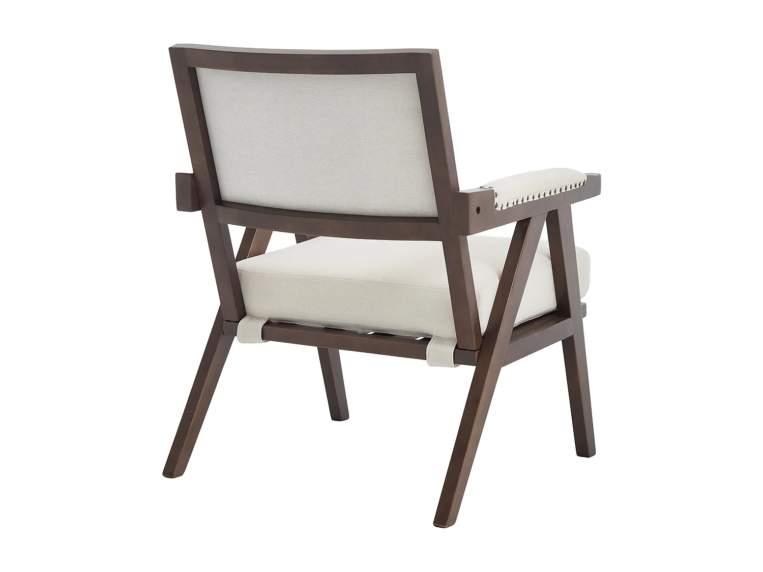 Fauteuil droit de style vintage, adapté à la décoration du salon/chambre/bureau, en bois + lin, Beige