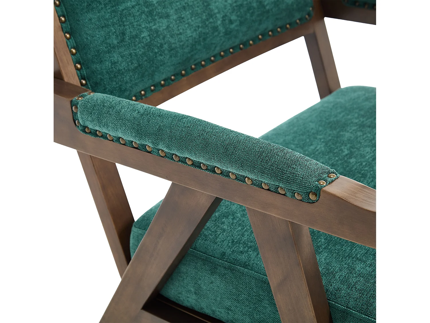 Fauteuil droit de style vintage, adapté à la décoration du salon/chambre/bureau, en bois + lin, vert