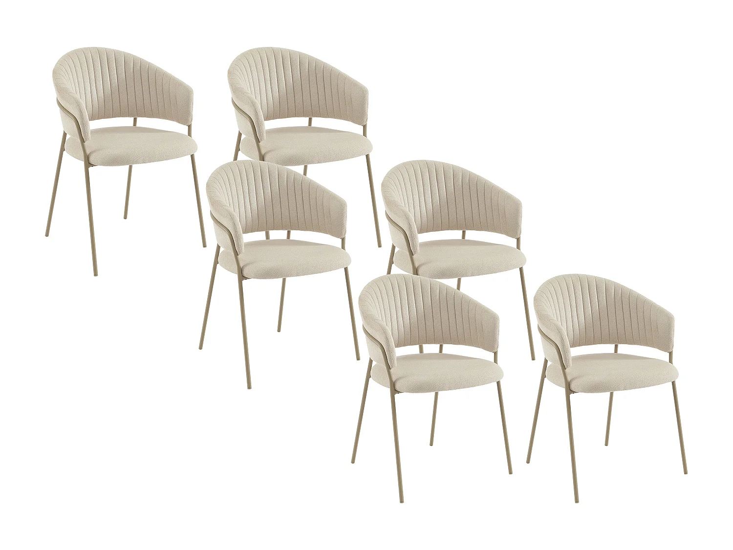 Lot de 6 chaises en tissu texturé et métal - Beige - MADOLIA de Pascal Morabito
