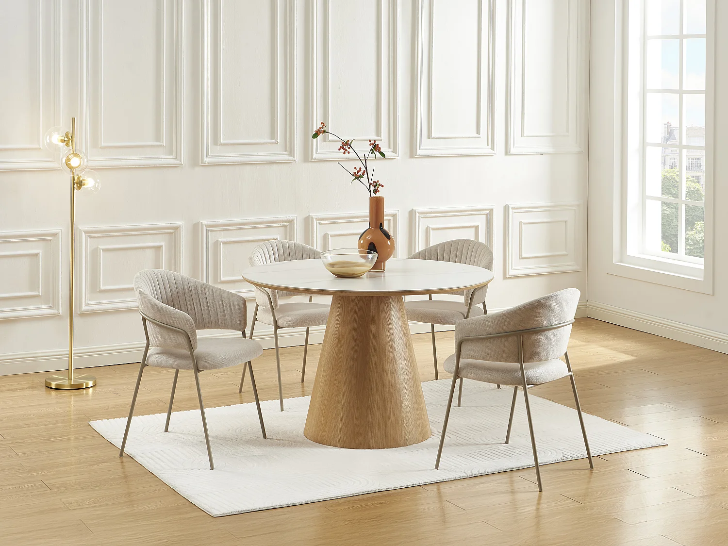 Lot de 6 chaises en tissu texturé et métal - Beige - MADOLIA de Pascal Morabito