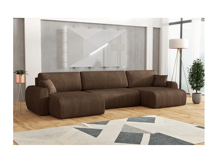 ARIEL U – Hoekbank met slaapfunctie  315x142x87 cm, stof Velo 48 bruin