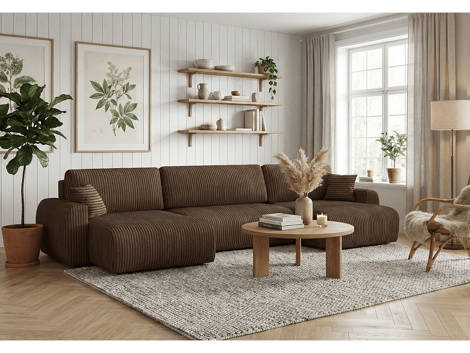 ARIEL U – Hoekbank met slaapfunctie  315x142x87 cm, stof Velo 48 bruin