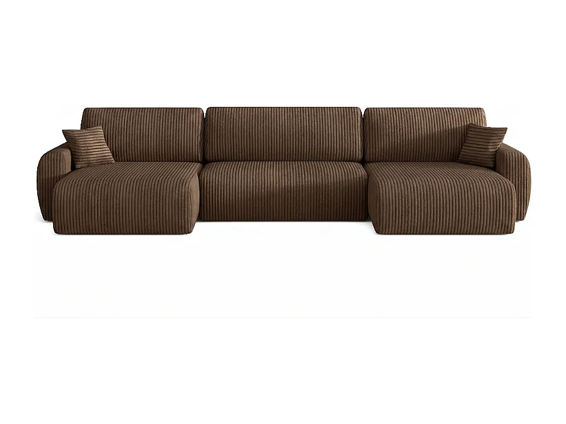 Stylowy narożnik rozkładany  ARIEL U 387x150x87 cm w tkaninie Velo 48 brązowej