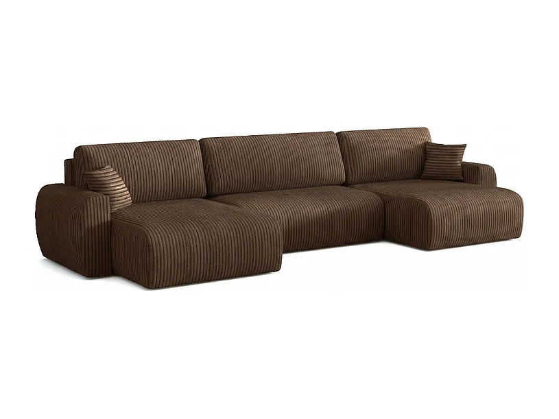 Stylowy narożnik rozkładany  ARIEL U 387x150x87 cm w tkaninie Velo 48 brązowej