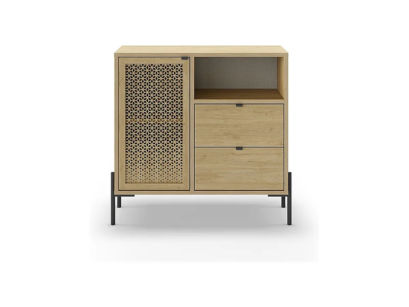 Buffet 1 porte 2 tiroirs effet chêne 84 cm - Corto