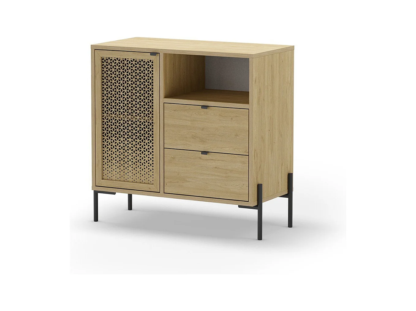 Buffet 1 porte 2 tiroirs effet chêne 84 cm - Corto