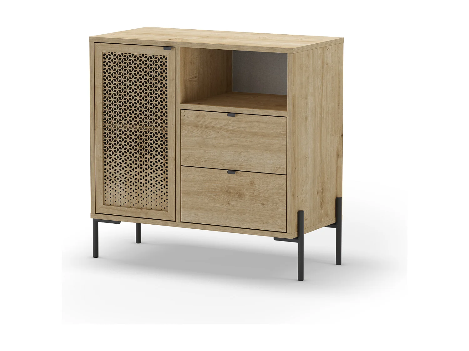 Buffet 1 porte 2 tiroirs effet chêne 84 cm - Corto