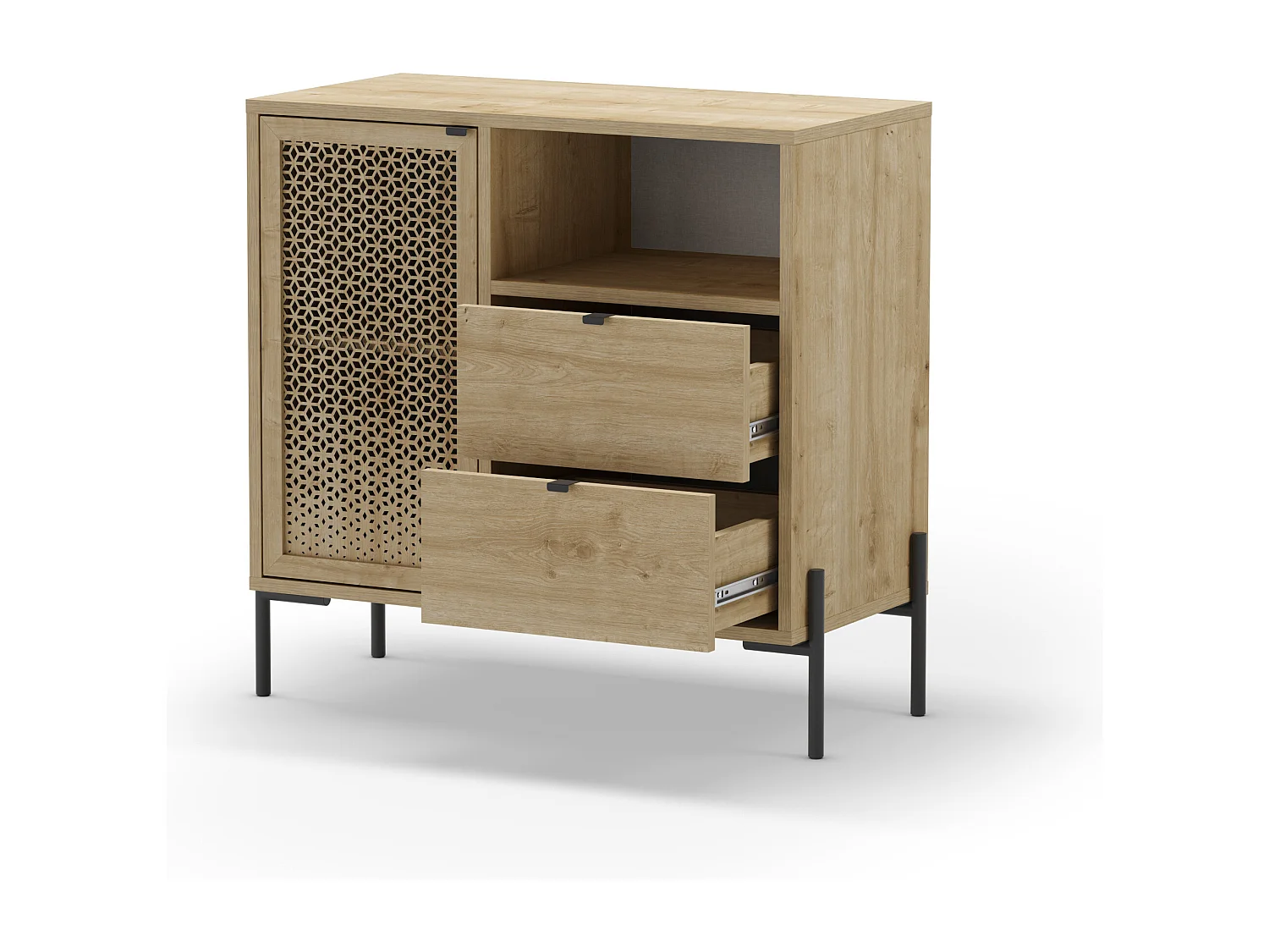 Buffet 1 porte 2 tiroirs effet chêne 84 cm - Corto