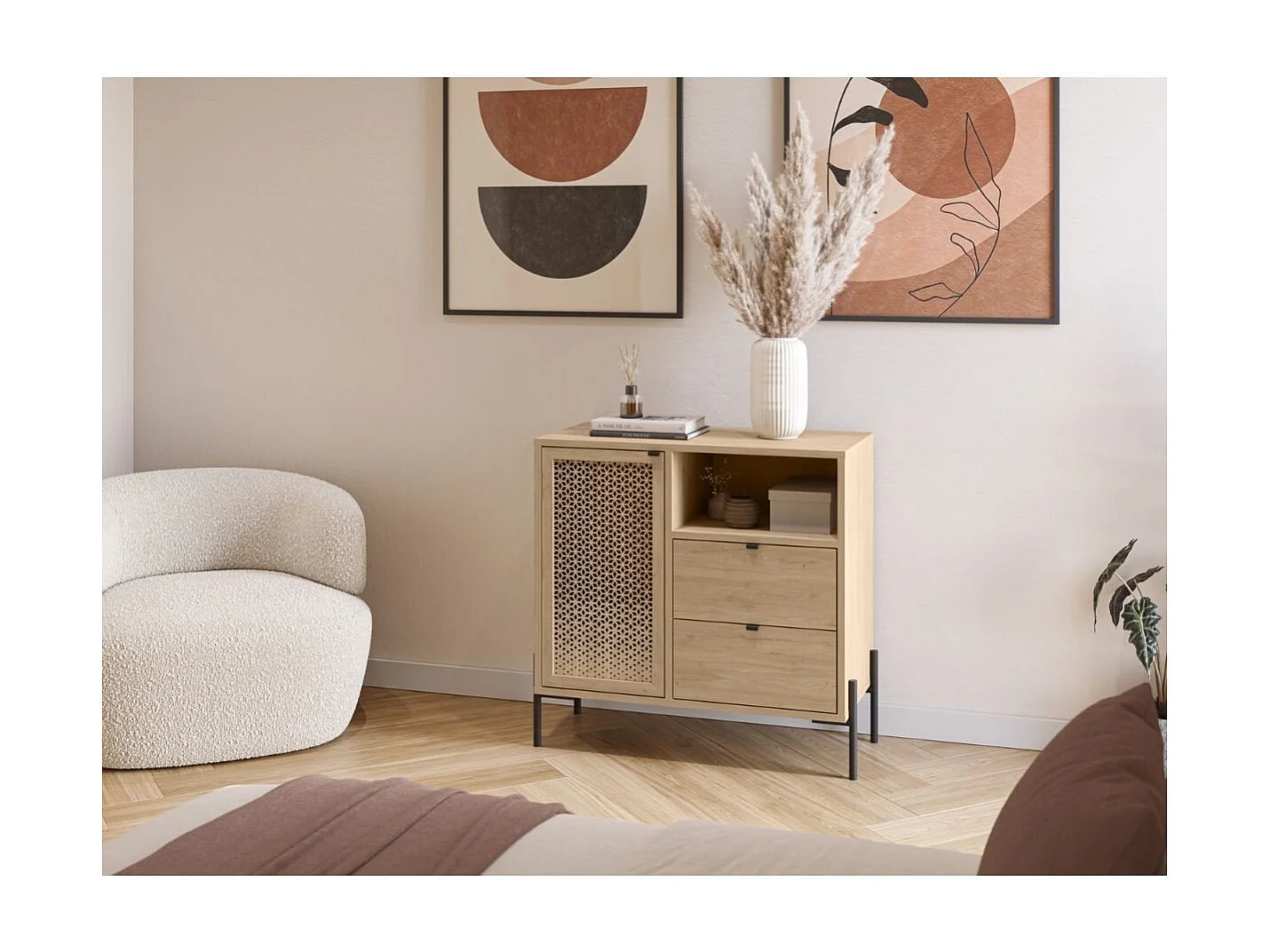 Petit Buffet 1 Porte 1 Niche et 2 Tiroirs L80 cm - Inca