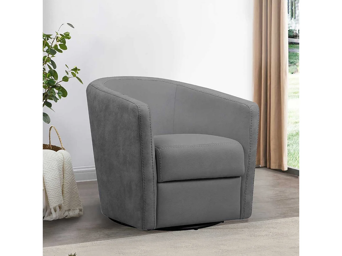 Fauteuil cabriolet pivotant 360° tissu micro peau gris foncé - GINKO