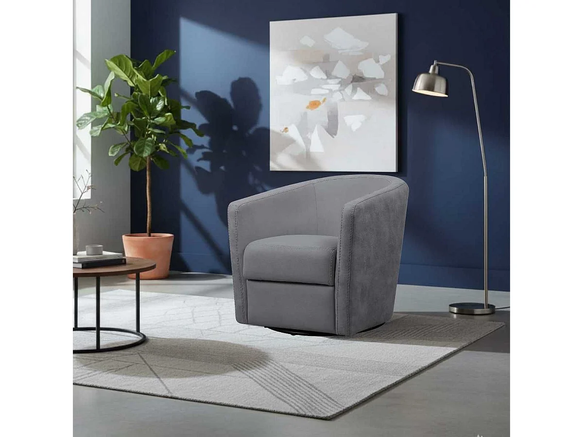 Fauteuil cabriolet pivotant 360° tissu micro peau gris foncé - GINKO