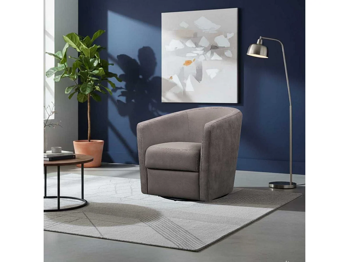 Fauteuil cabriolet pivotant 360° tissu micro peau brun taupe - GINKO