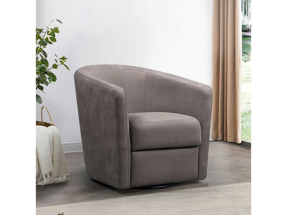 Fauteuil cabriolet pivotant 360° tissu micro peau brun taupe - GINKO