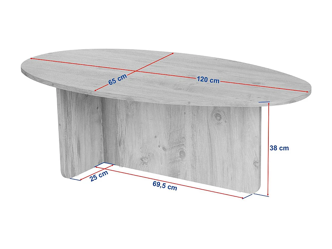 Mesa de centro com tampo oval, 125 cm de comprimento - ANNA