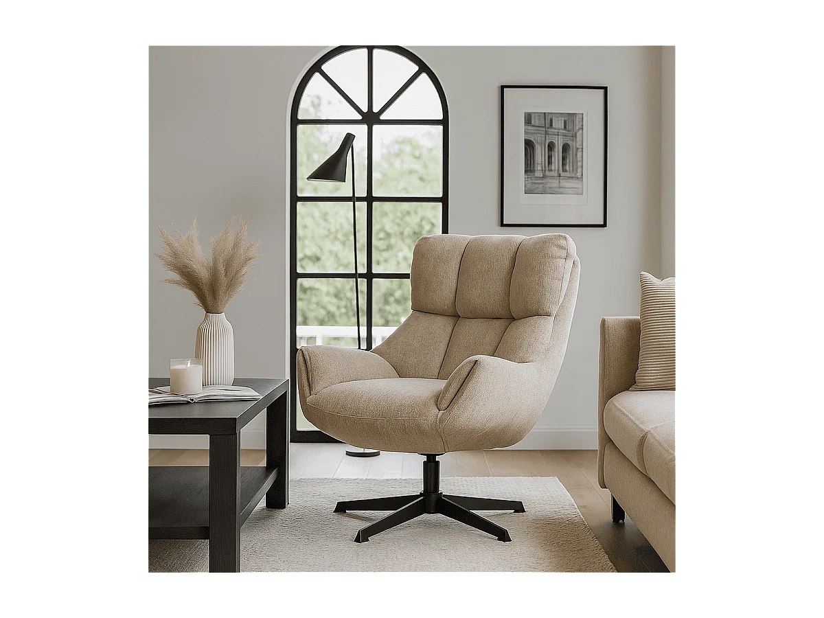 Fauteuil en tissu matelassé avec pieds en métal noir H89 cm - ODETTE