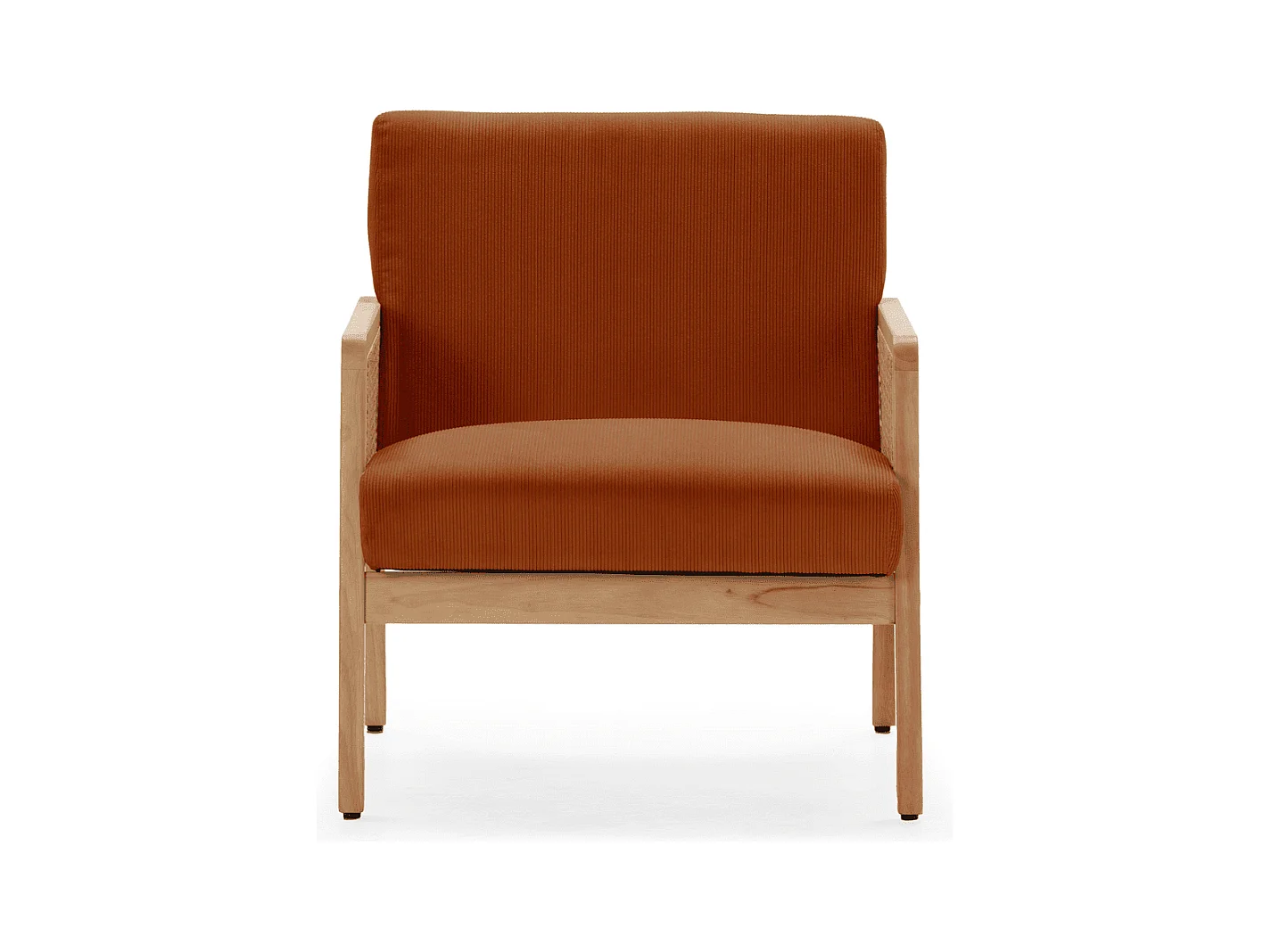 Fauteuil en tissu avec pieds en bois et rotin L68 cm - DEBRA