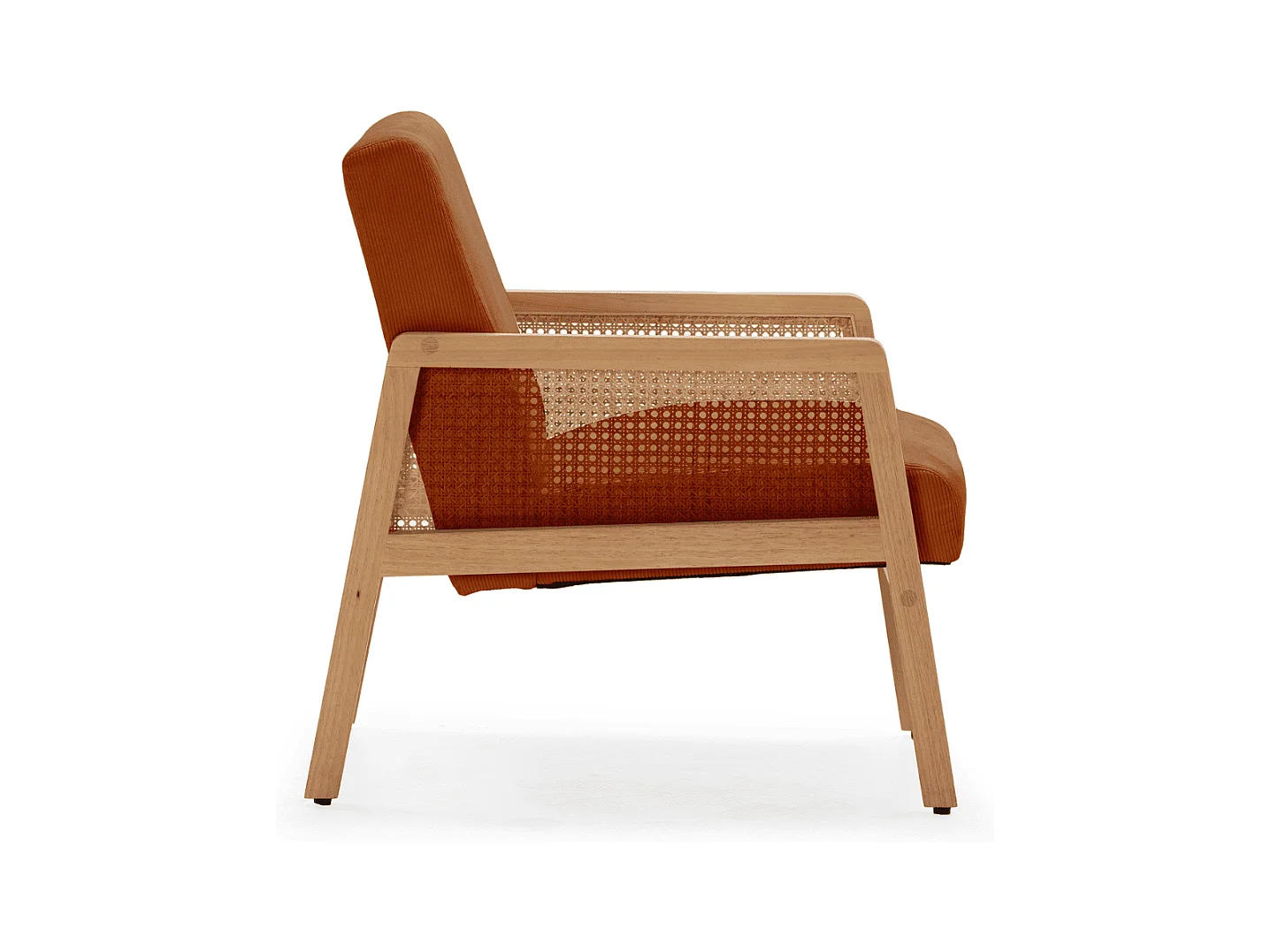 Fauteuil en tissu avec pieds en bois et rotin L68 cm - DEBRA