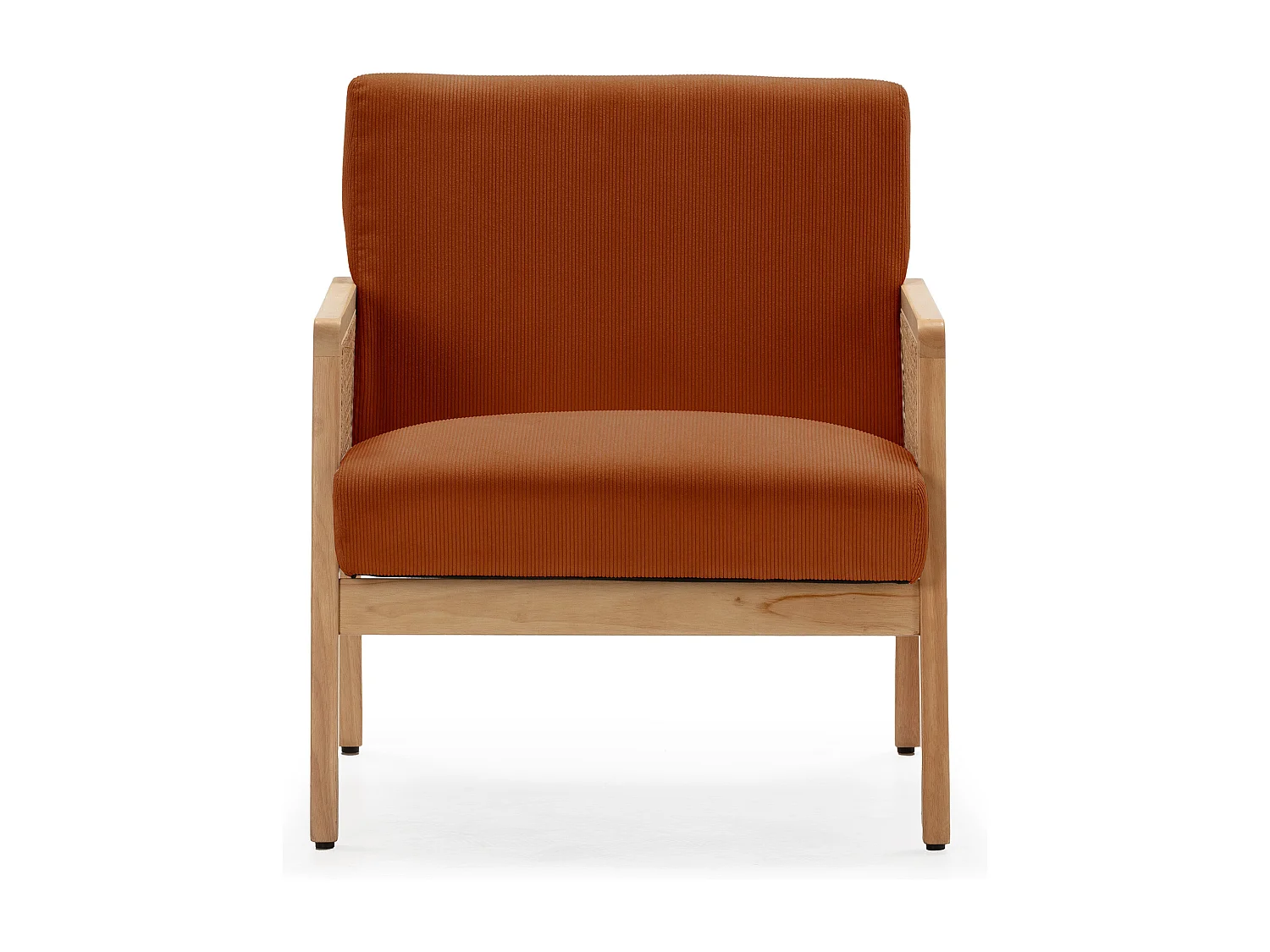 Fauteuil en tissu avec pieds en bois et rotin L68 cm - DEBRA