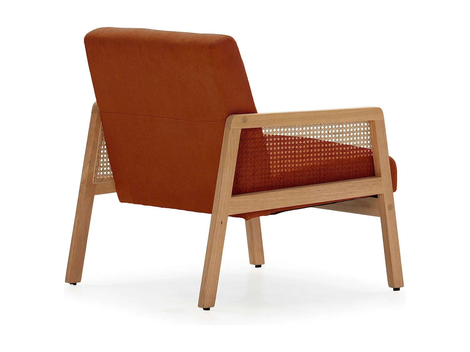 Fotel materiałowy z drewnianymi i rattanowymi nogami L68 cm - DEBRA