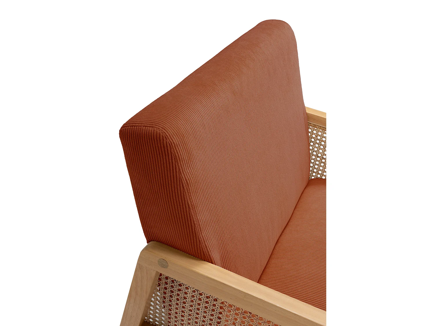 Fotel materiałowy z drewnianymi i rattanowymi nogami L68 cm - DEBRA