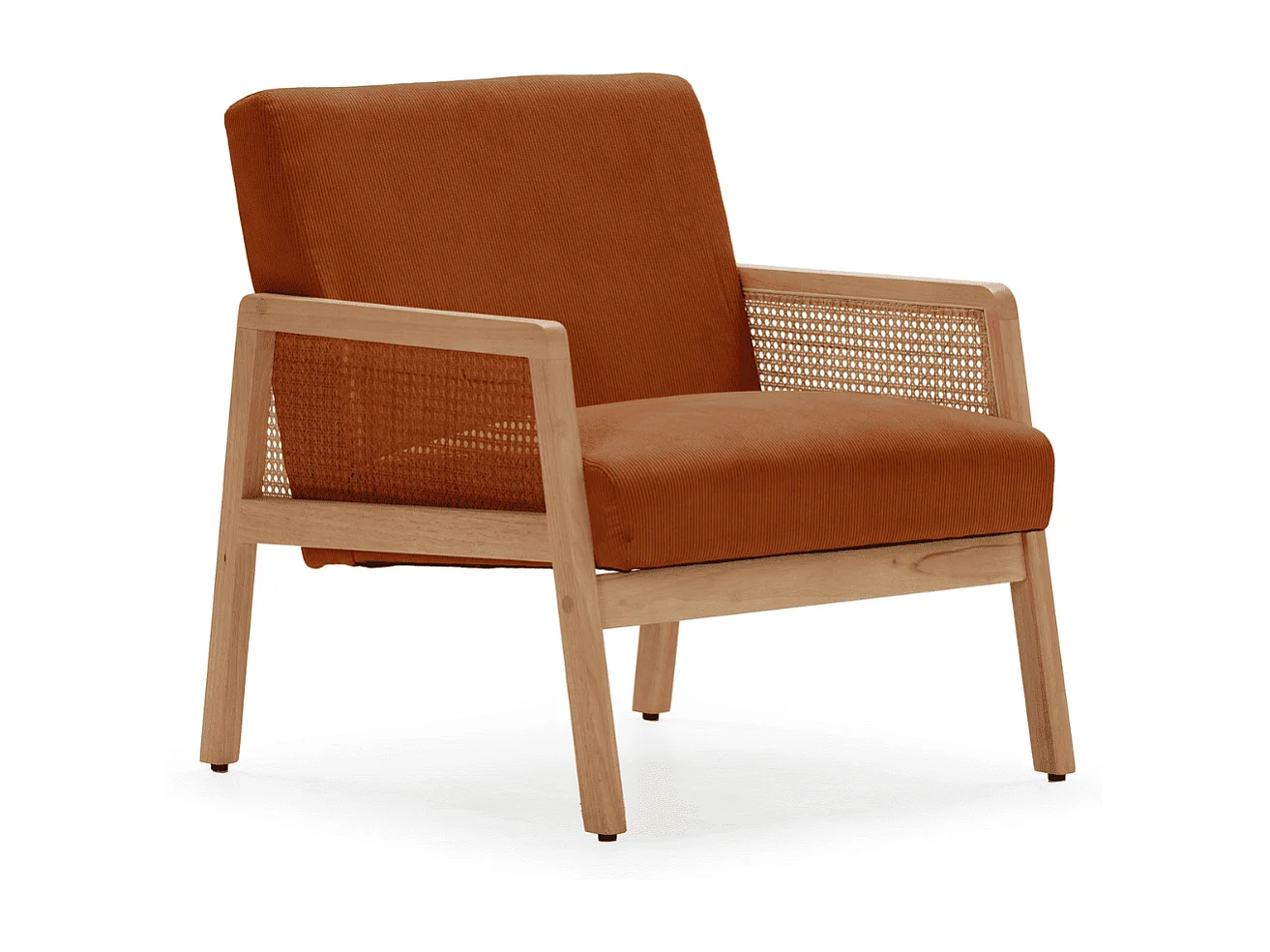 Fotel materiałowy z drewnianymi i rattanowymi nogami L68 cm - DEBRA