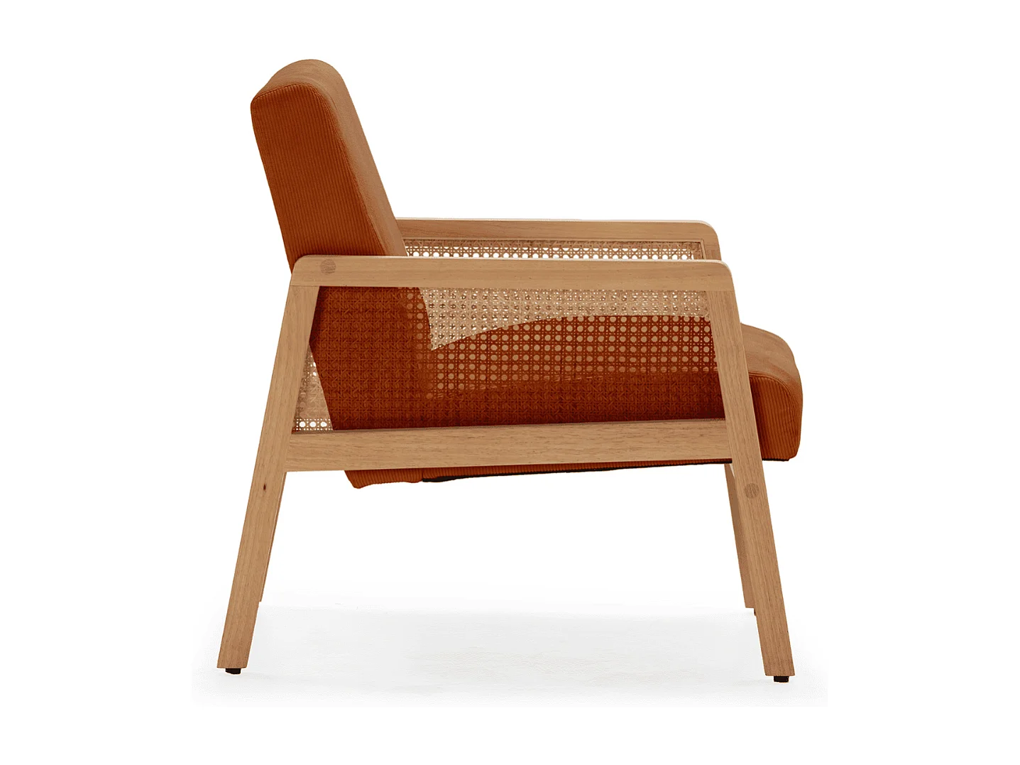 Fotel materiałowy z drewnianymi i rattanowymi nogami L68 cm - DEBRA