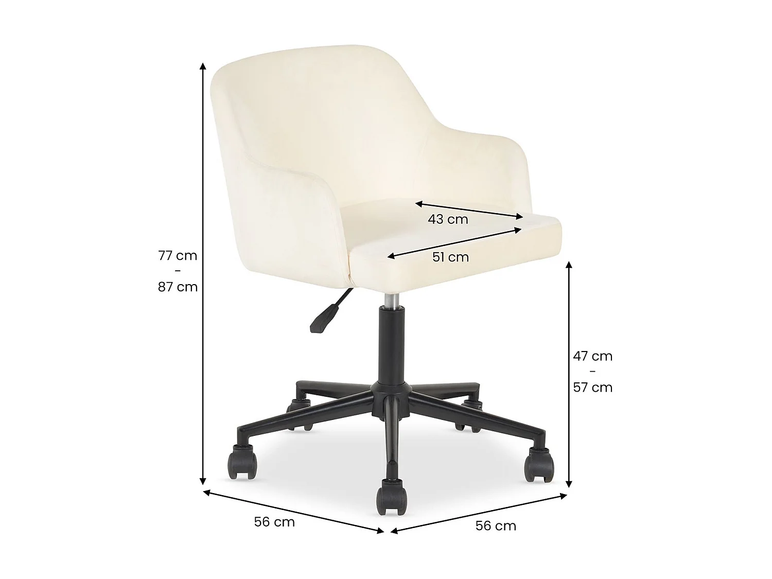 Chaise de bureau OLIVER Pivotante en Velours Blanc Crème Réglable en Hauteur, Assise Rembourrée Confortable