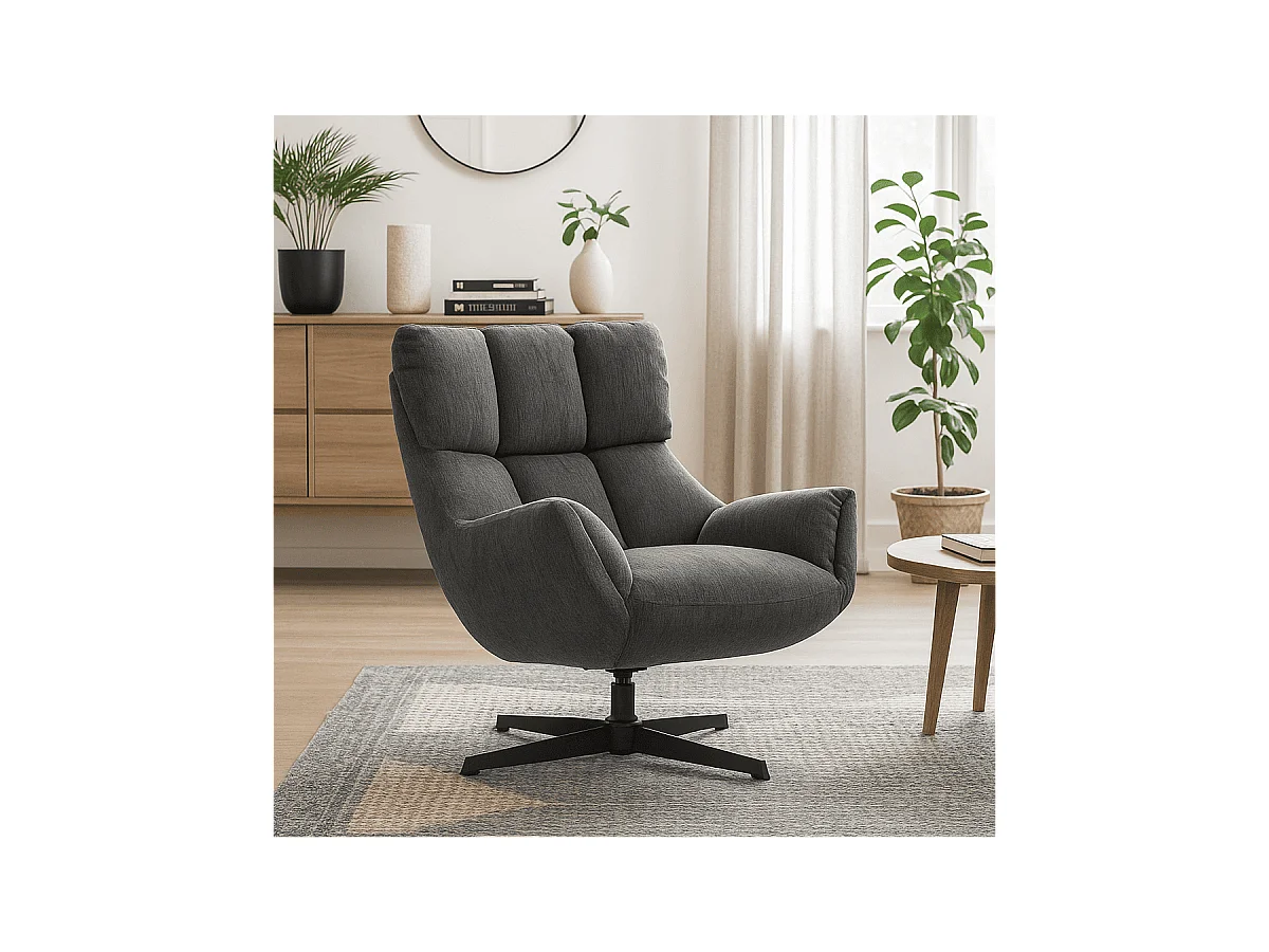 Fauteuil en tissu matelassé avec pieds en métal noir H89 cm - ODETTE