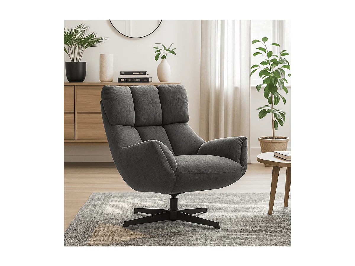 Fauteuil en tissu matelassé avec pieds en métal noir H89 cm - ODETTE