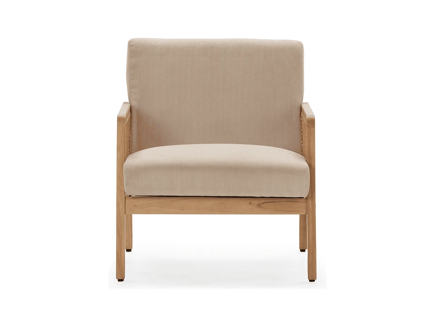 Fauteuil en tissu avec pieds en bois et rotin L68 cm - DEBRA