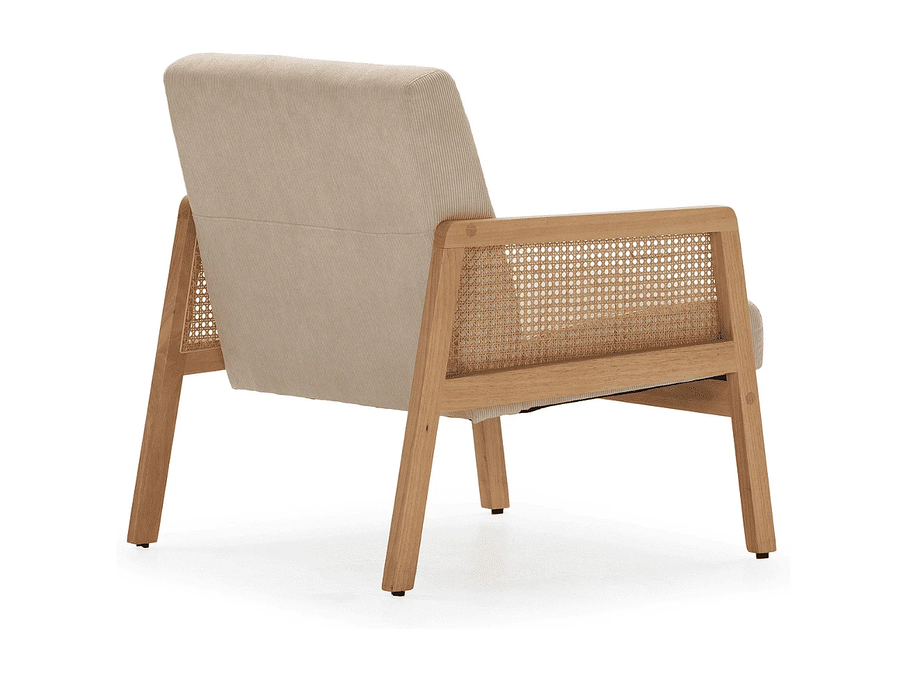 Fauteuil en tissu avec pieds en bois et rotin L68 cm - DEBRA