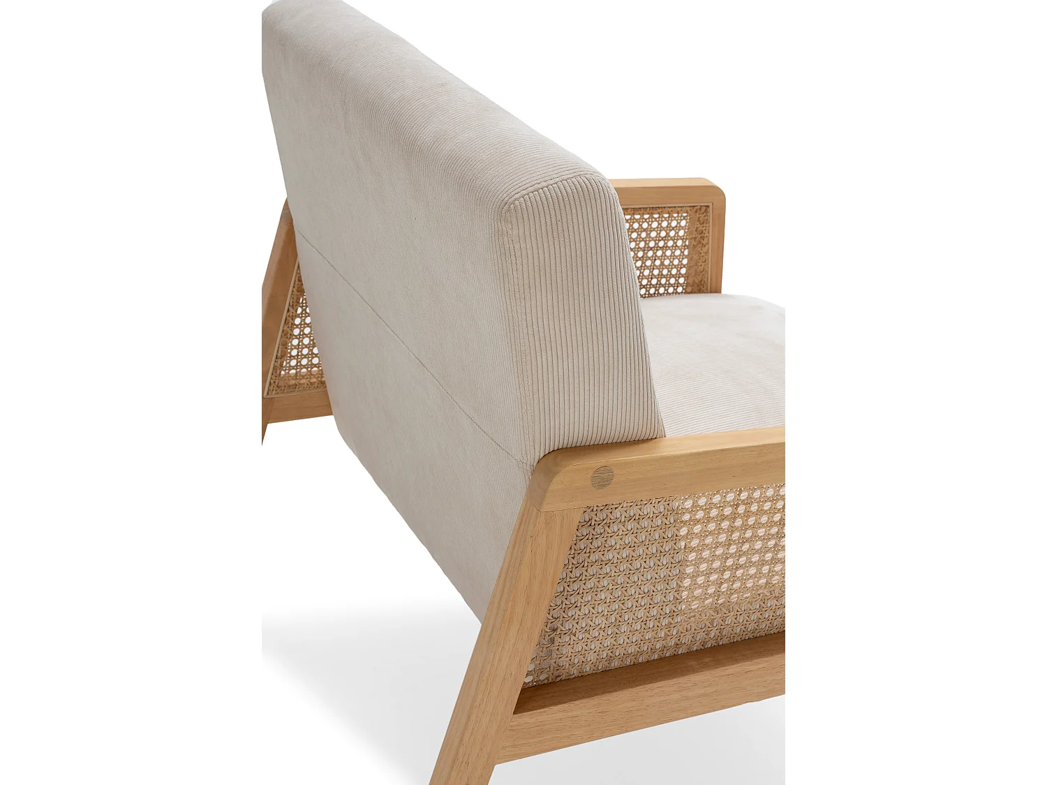 Fauteuil en tissu avec pieds en bois et rotin L68 cm - DEBRA