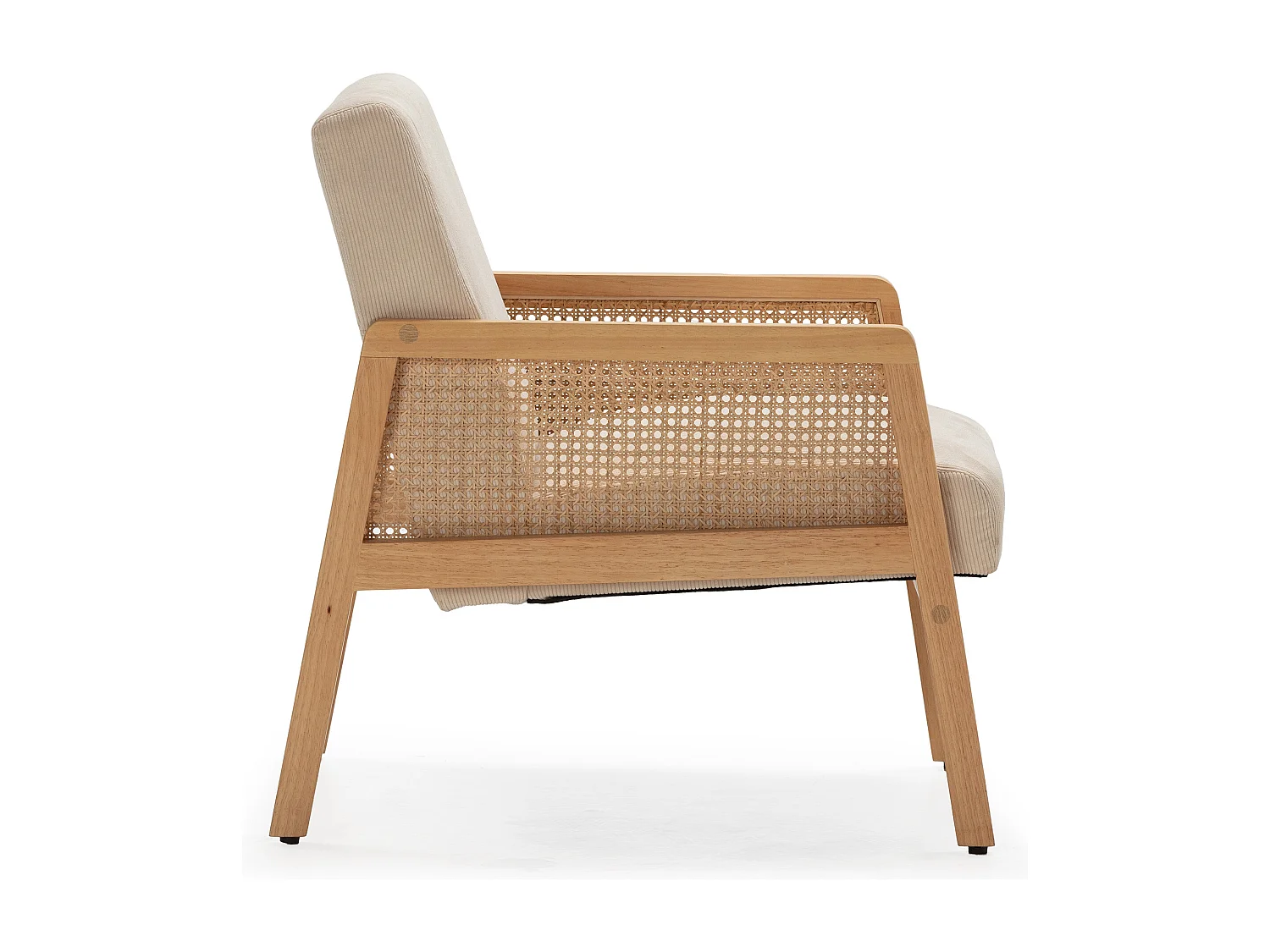 Fauteuil en tissu avec pieds en bois et rotin L68 cm - DEBRA