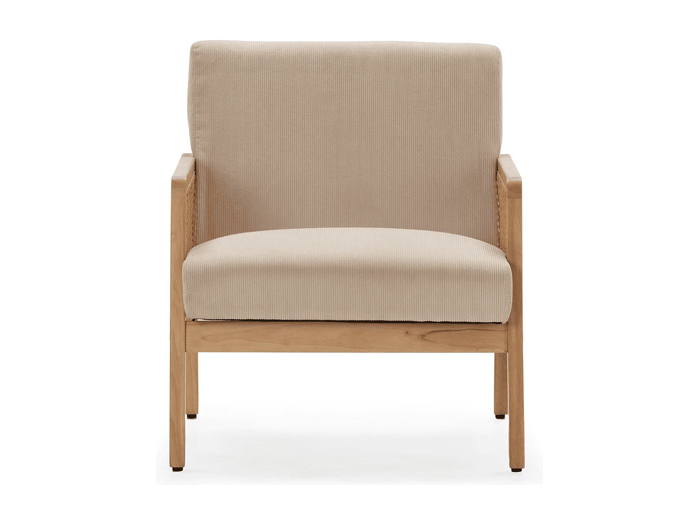 Fauteuil en tissu avec pieds en bois et rotin L68 cm - DEBRA