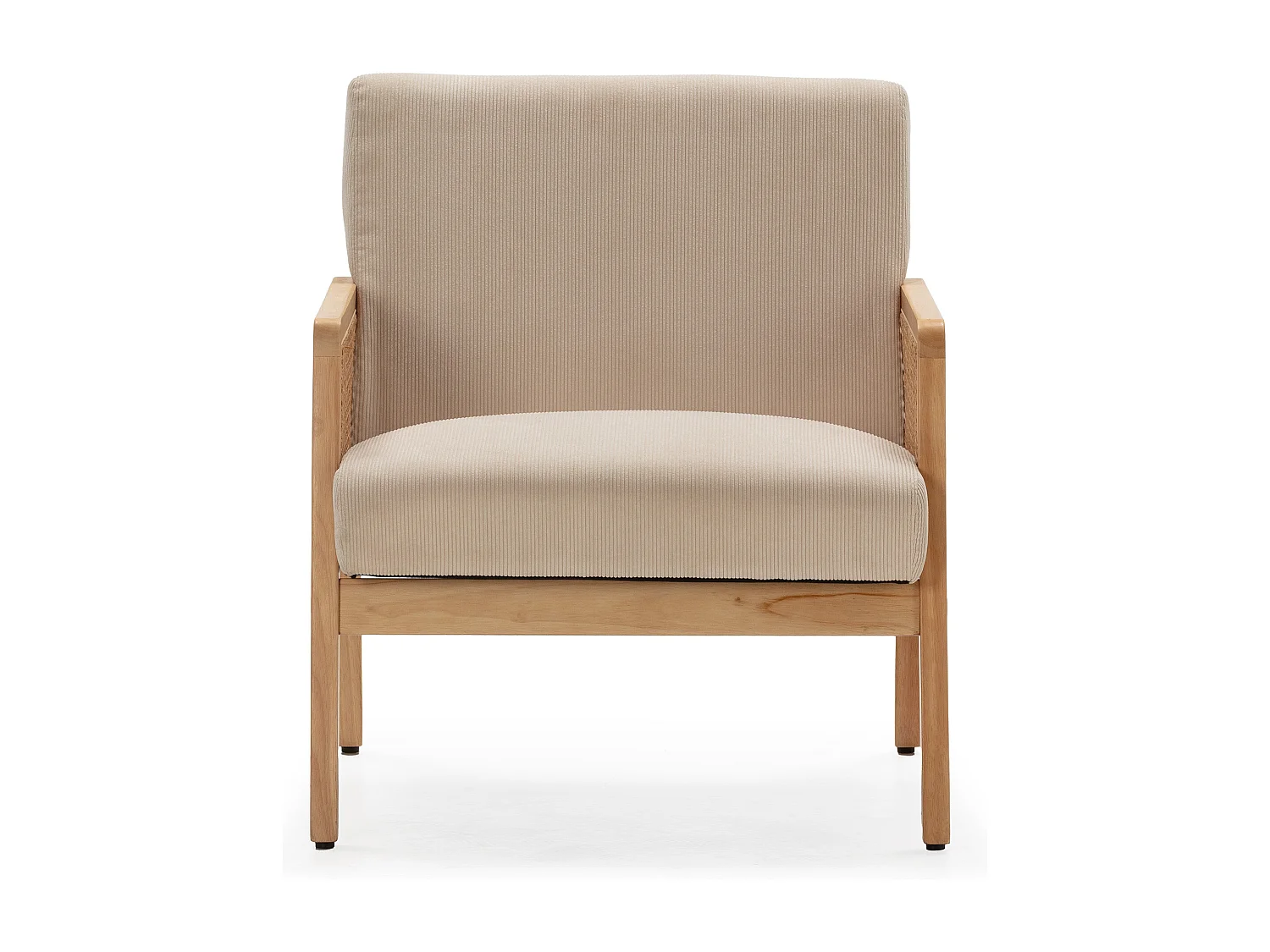 Fauteuil en tissu avec pieds en bois et rotin L68 cm - DEBRA