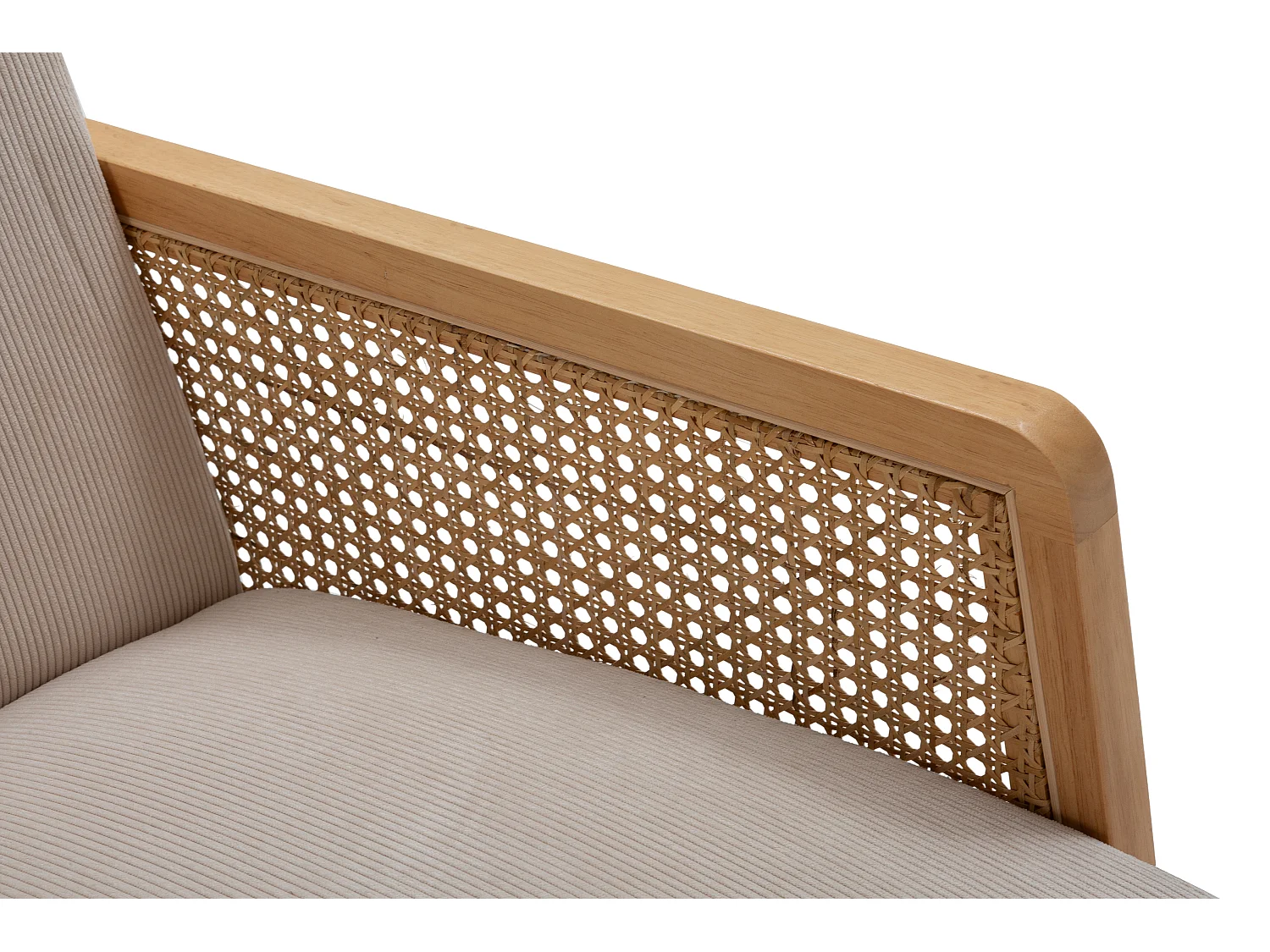 Fauteuil en tissu avec pieds en bois et rotin L68 cm - DEBRA