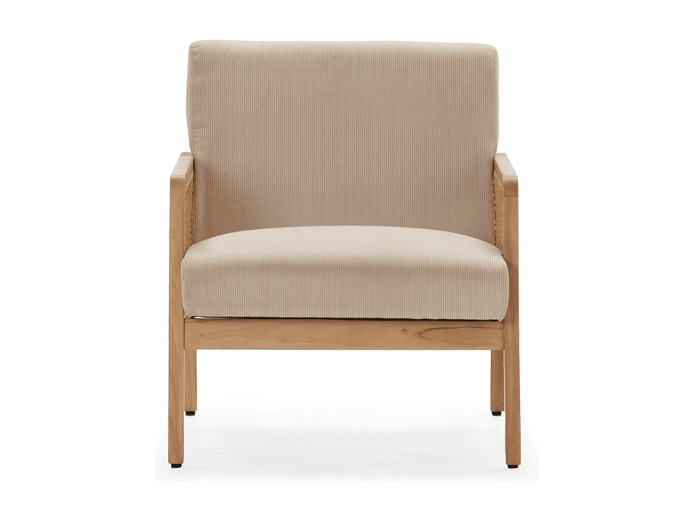 Fauteuil en tissu avec pieds en bois et rotin L68 cm - DEBRA